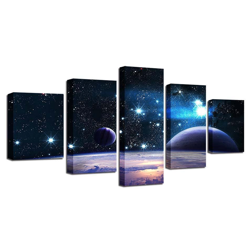 Starry Sky Night 5 Piece HD Multi Panel Canvas Wall Art Frame-Original Frame