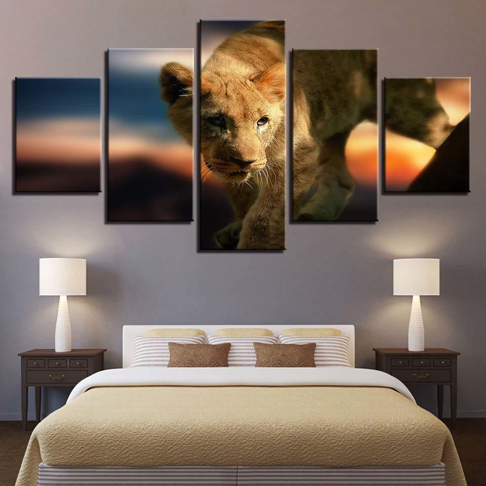 Wild Animals Lion 5 Piece HD Multi Panel Canvas Wall Art Frame-Original Frame
