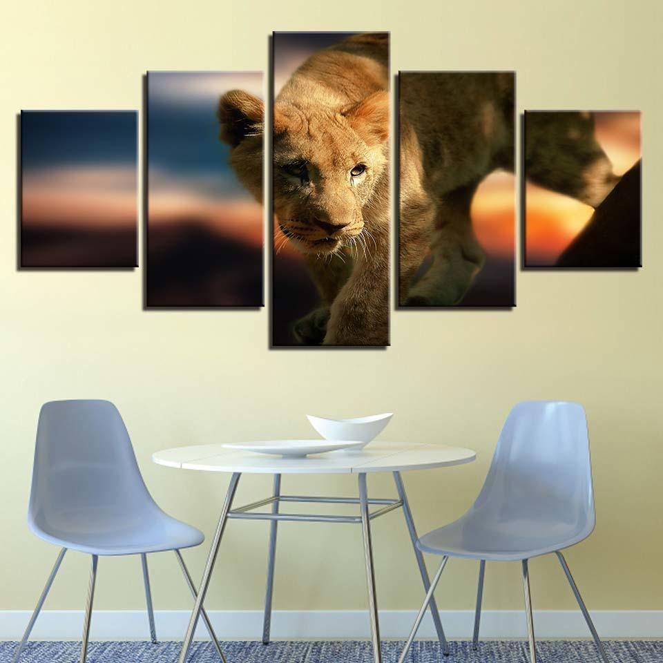Wild Animals Lion 5 Piece HD Multi Panel Canvas Wall Art Frame-Original Frame