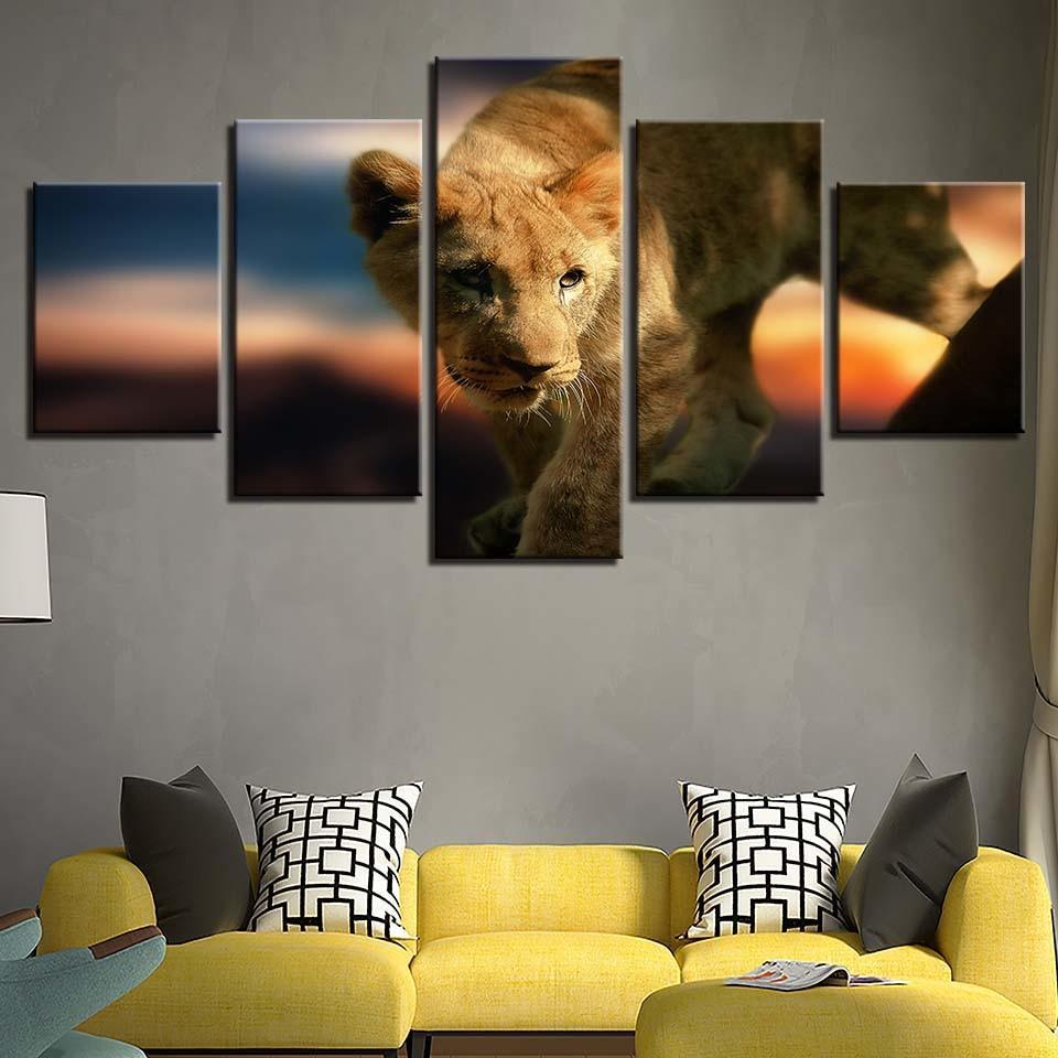 Wild Animals Lion 5 Piece HD Multi Panel Canvas Wall Art Frame-Original Frame