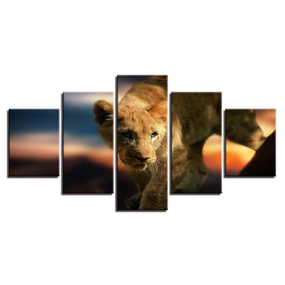 Wild Animals Lion 5 Piece HD Multi Panel Canvas Wall Art Frame-Original Frame