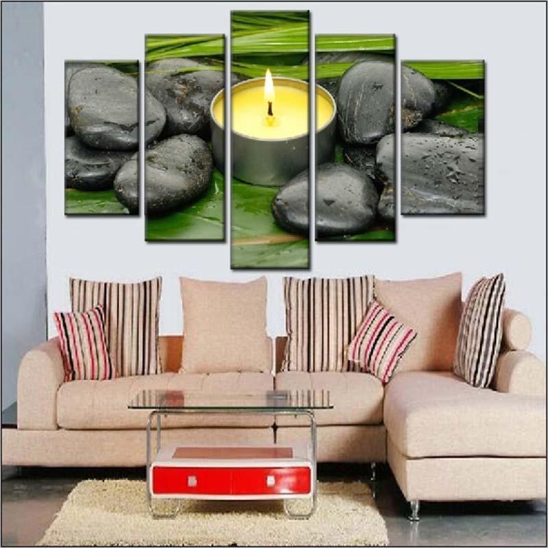 Stones And Candles 5 Piece HD Multi Panel Canvas Wall Art Frame-Original Frame