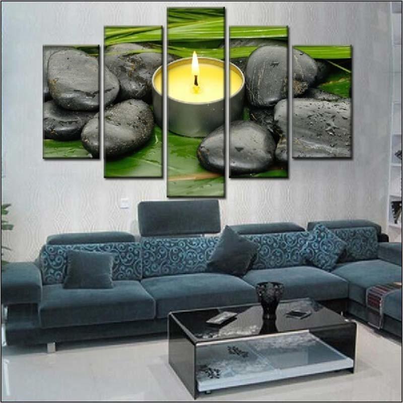 Stones And Candles 5 Piece HD Multi Panel Canvas Wall Art Frame-Original Frame