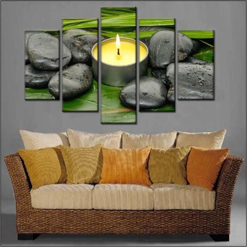 Stones And Candles 5 Piece HD Multi Panel Canvas Wall Art Frame-Original Frame