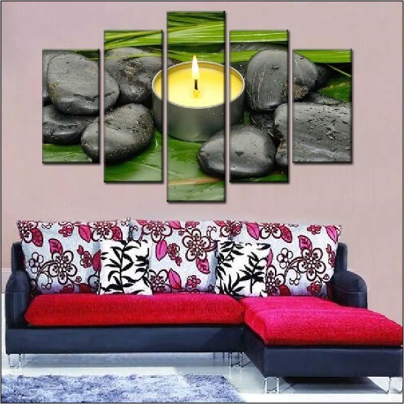 Stones And Candles 5 Piece HD Multi Panel Canvas Wall Art Frame-Original Frame
