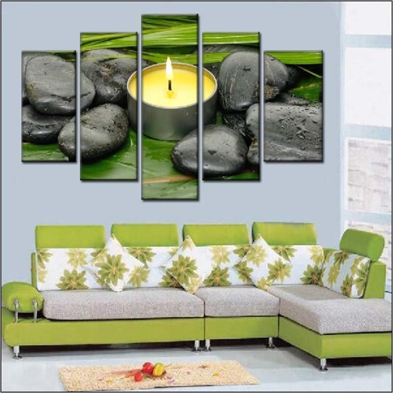 Stones And Candles 5 Piece HD Multi Panel Canvas Wall Art Frame-Original Frame