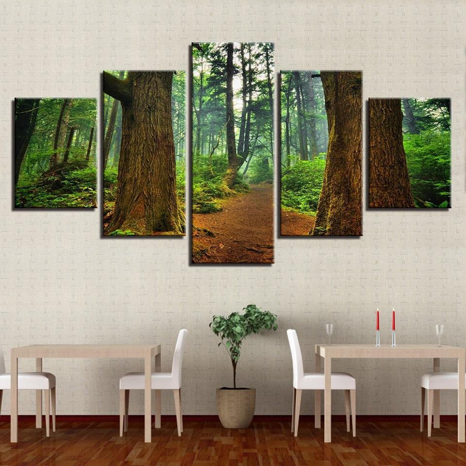 Forest Trees Trunk 5 Piece HD Multi Panel Canvas Wall Art Frame-Original Frame