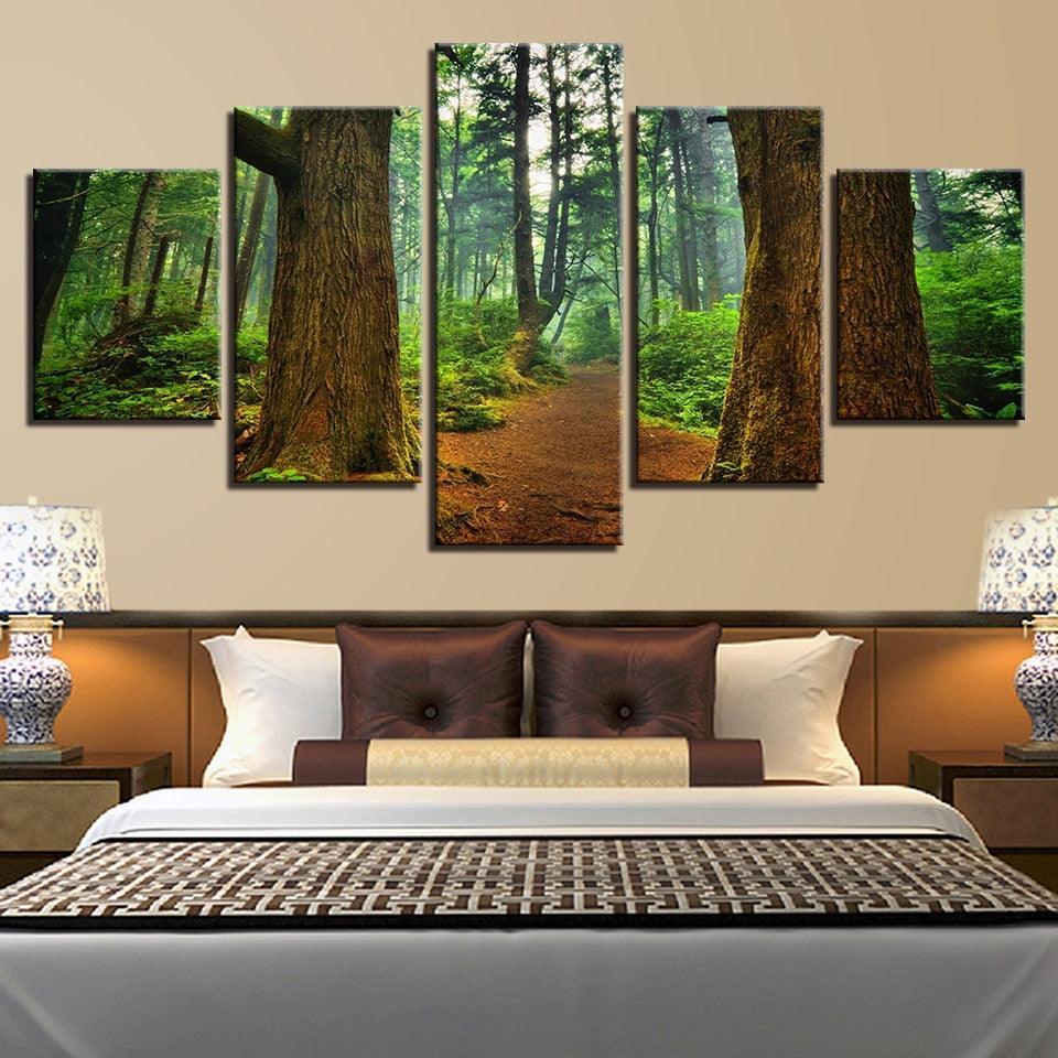 Forest Trees Trunk 5 Piece HD Multi Panel Canvas Wall Art Frame-Original Frame