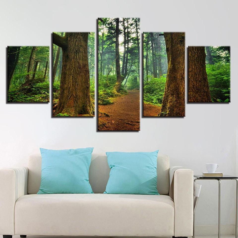 Forest Trees Trunk 5 Piece HD Multi Panel Canvas Wall Art Frame-Original Frame