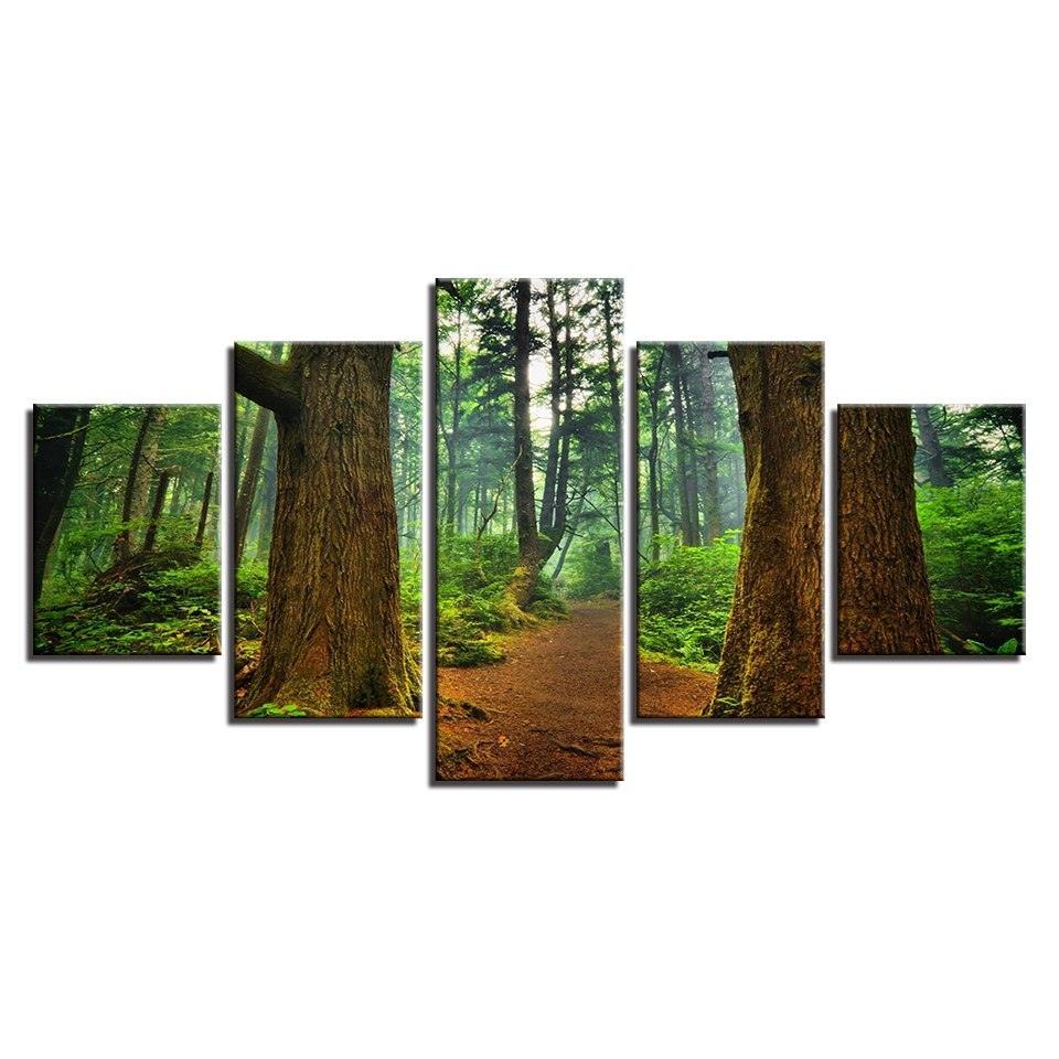 Forest Trees Trunk 5 Piece HD Multi Panel Canvas Wall Art Frame-Original Frame