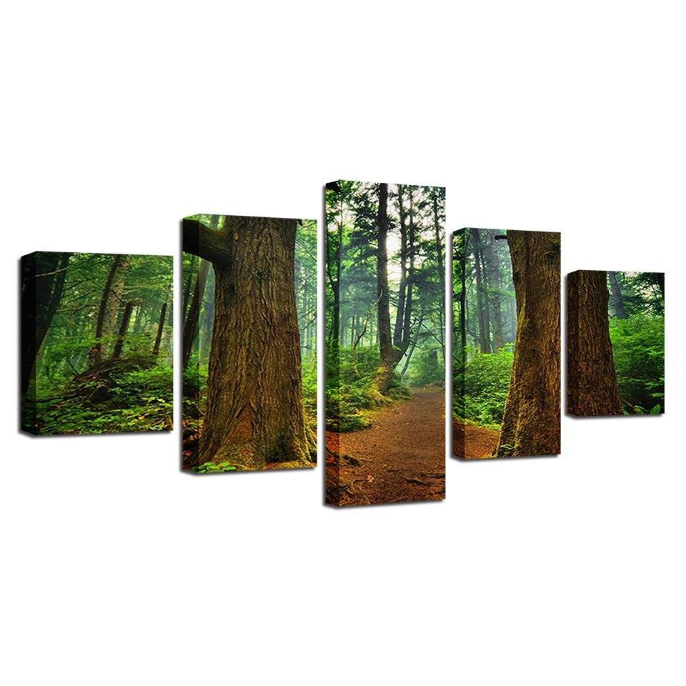 Forest Trees Trunk 5 Piece HD Multi Panel Canvas Wall Art Frame-Original Frame