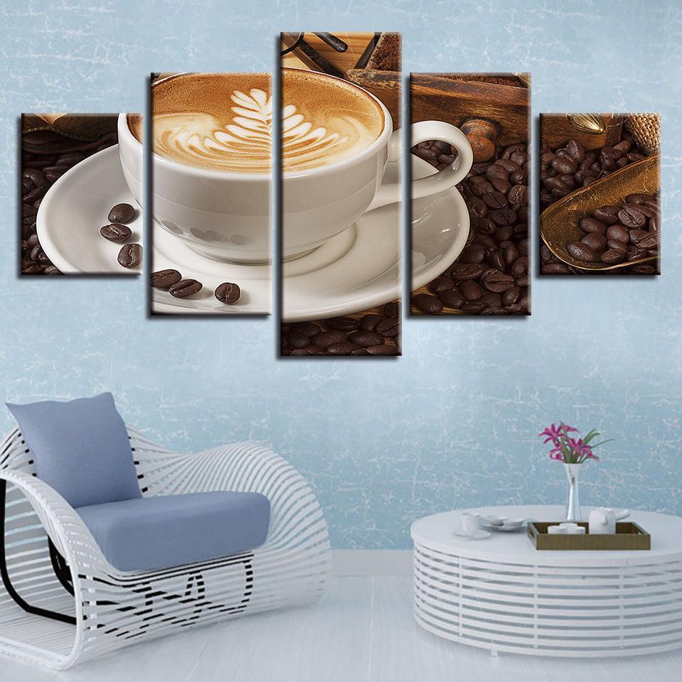 Coffee Art 5 Piece HD Multi Panel Canvas Wall Art Frame-Original Frame