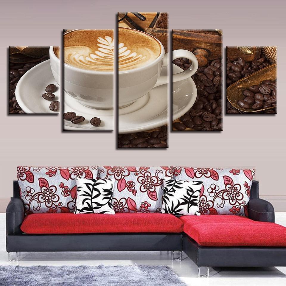 Coffee Art 5 Piece HD Multi Panel Canvas Wall Art Frame-Original Frame
