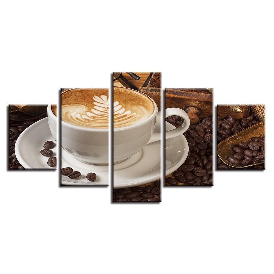 Coffee Art 5 Piece HD Multi Panel Canvas Wall Art Frame-Original Frame