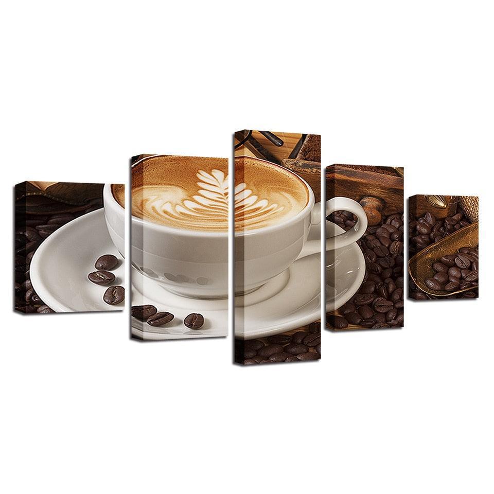 Coffee Art 5 Piece HD Multi Panel Canvas Wall Art Frame-Original Frame