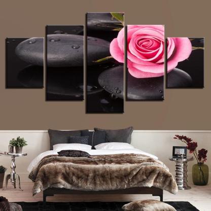 Stone And Pink Rose 5 Piece HD Multi Panel Canvas Wall Art Frame-Original Frame