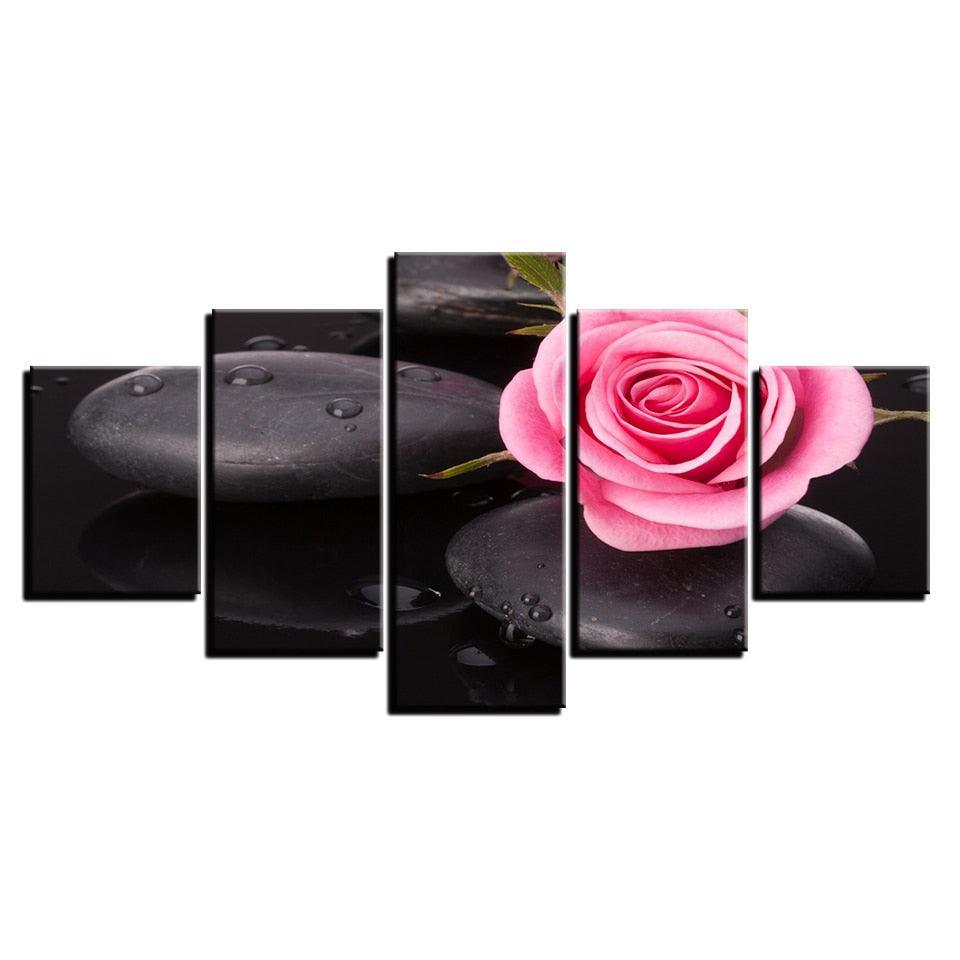 Stone And Pink Rose 5 Piece HD Multi Panel Canvas Wall Art Frame-Original Frame