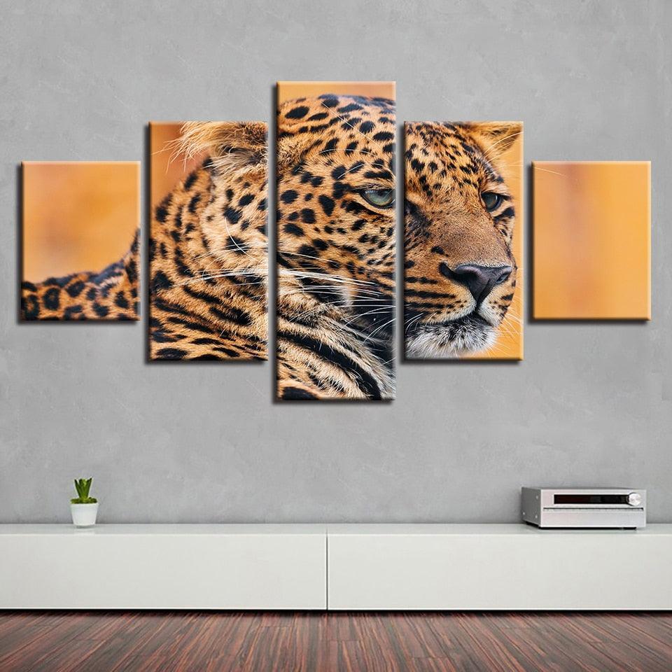 Leopard 5 Piece HD Multi Panel Canvas Wall Art Frames-Original Frame