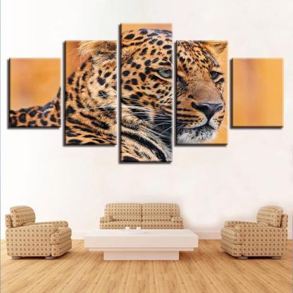 Leopard 5 Piece HD Multi Panel Canvas Wall Art Frames-Original Frame