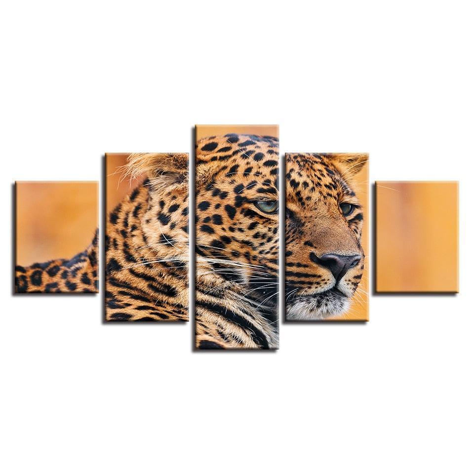 Leopard 5 Piece HD Multi Panel Canvas Wall Art Frames-Original Frame
