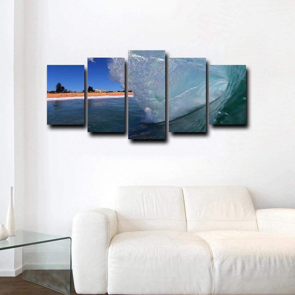 Coming Wave 5 Piece HD Multi Panel Canvas Wall Art Frame-Original Frame
