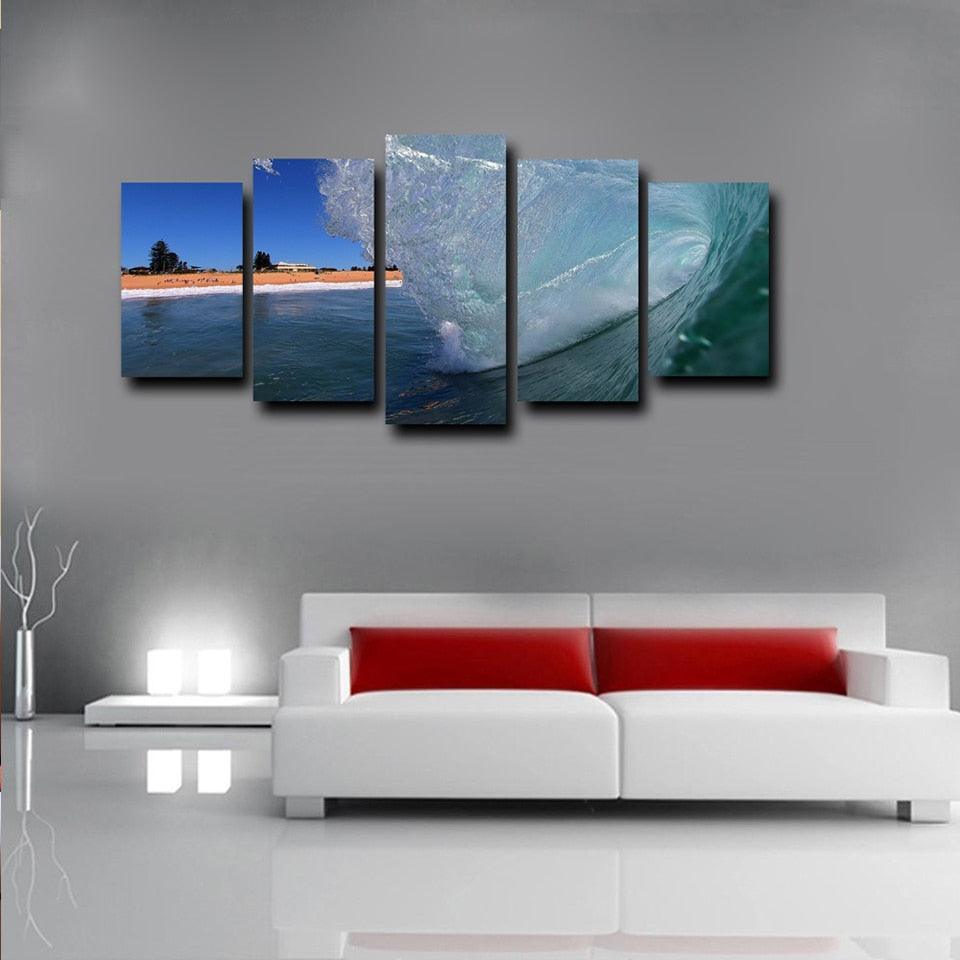 Coming Wave 5 Piece HD Multi Panel Canvas Wall Art Frame-Original Frame