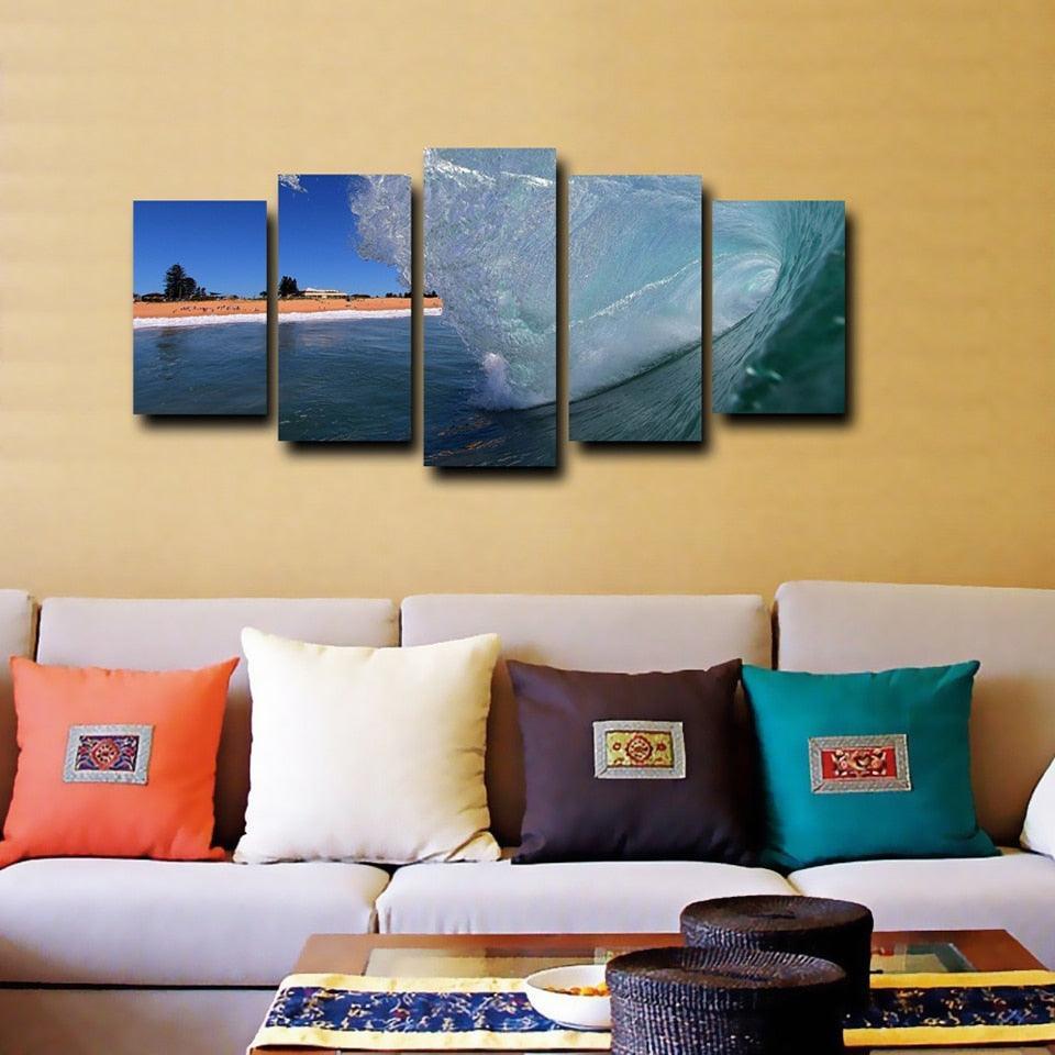Coming Wave 5 Piece HD Multi Panel Canvas Wall Art Frame-Original Frame