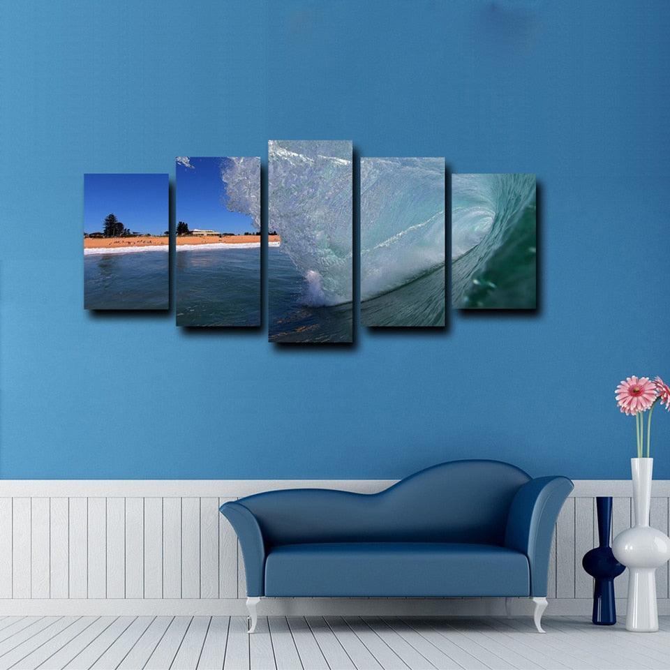 Coming Wave 5 Piece HD Multi Panel Canvas Wall Art Frame-Original Frame