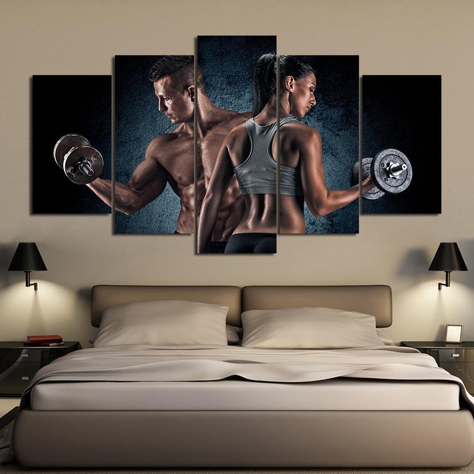 Sport Fitness Dumbbell 5 Piece HD Multi Panel Canvas Wall Art Frame-Original Frame