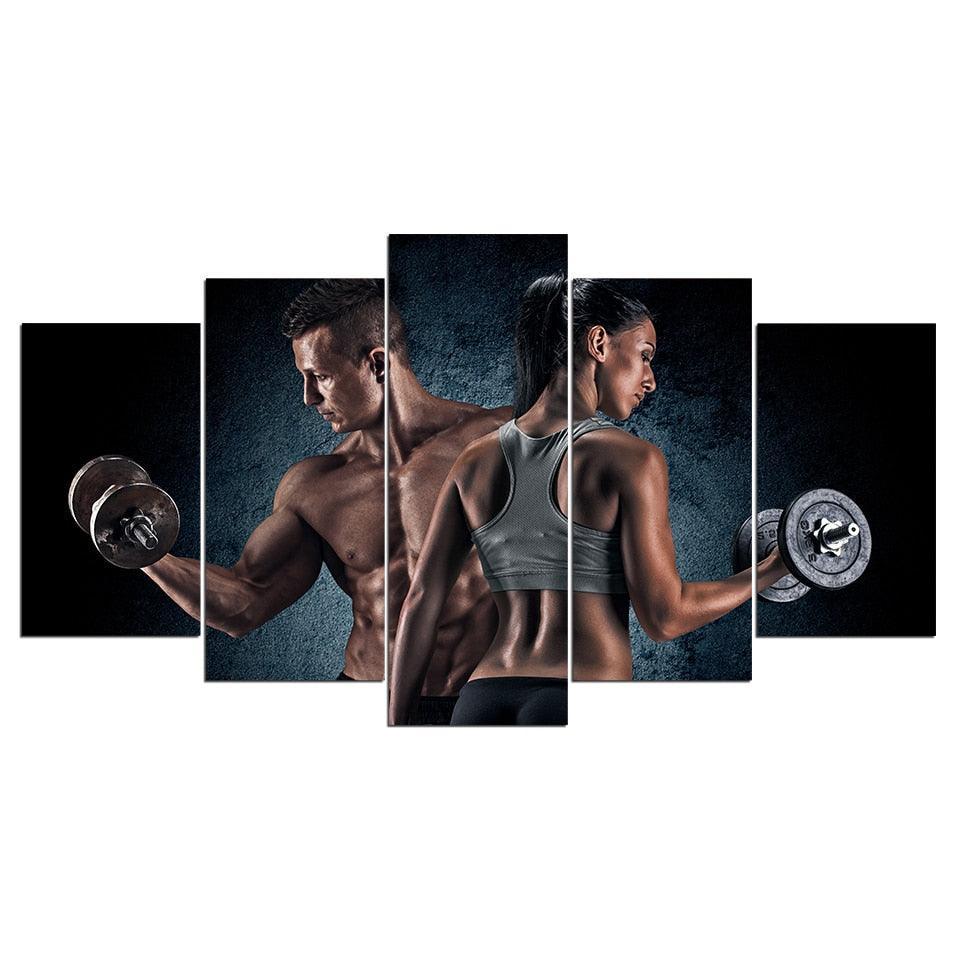 Sport Fitness Dumbbell 5 Piece HD Multi Panel Canvas Wall Art Frame-Original Frame