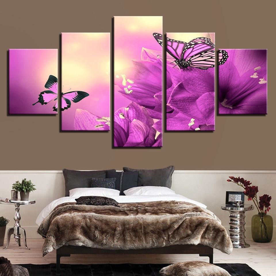 Mystic Butterflies 5 Piece HD Multi Panel Canvas Wall Art Frame-Original Frame