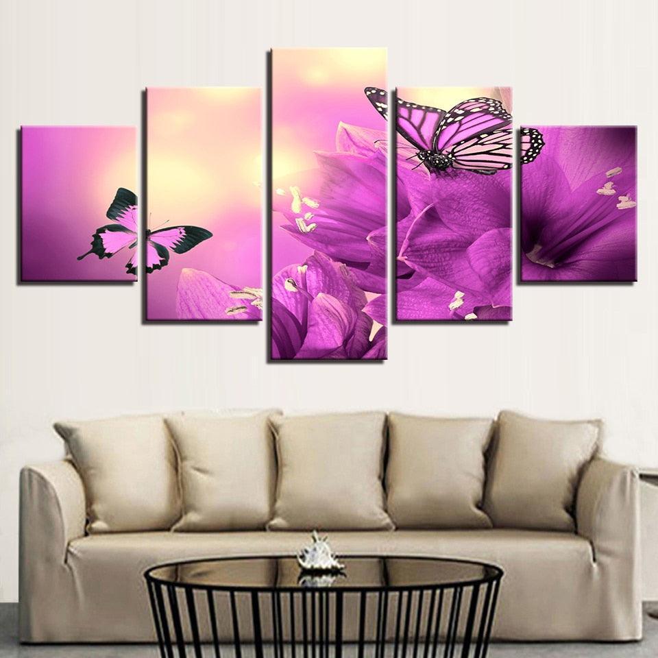 Mystic Butterflies 5 Piece HD Multi Panel Canvas Wall Art Frame-Original Frame