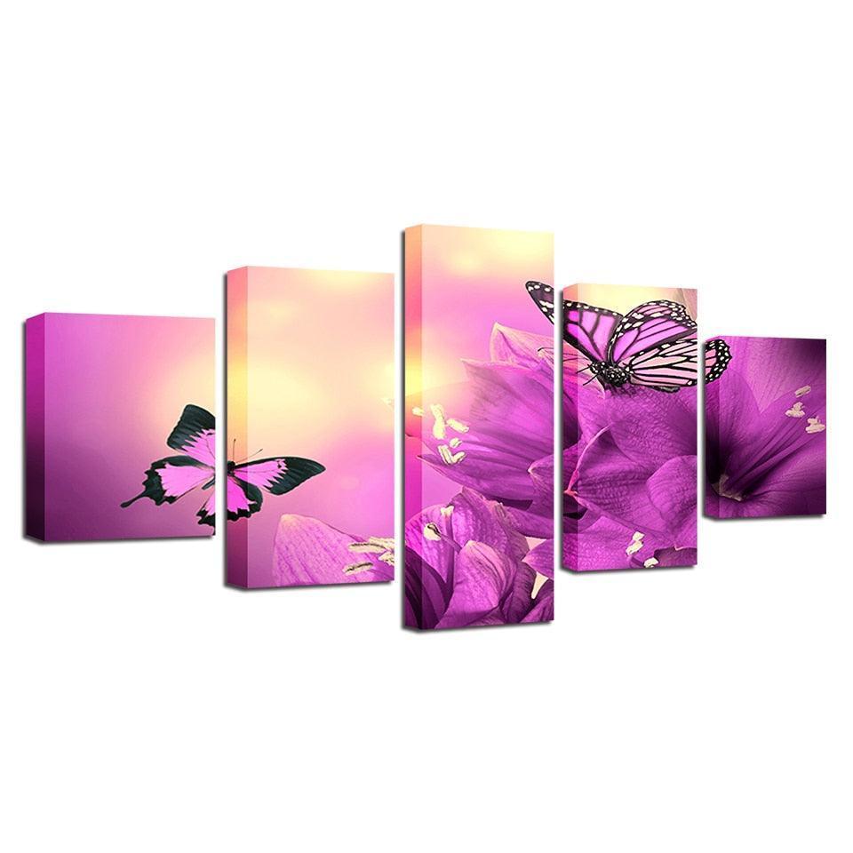 Mystic Butterflies 5 Piece HD Multi Panel Canvas Wall Art Frame-Original Frame