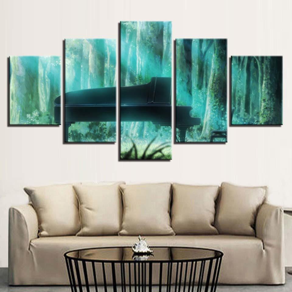 Forest Piano 5 Piece HD Multi Panel Canvas Wall Art Frame-Original Frame