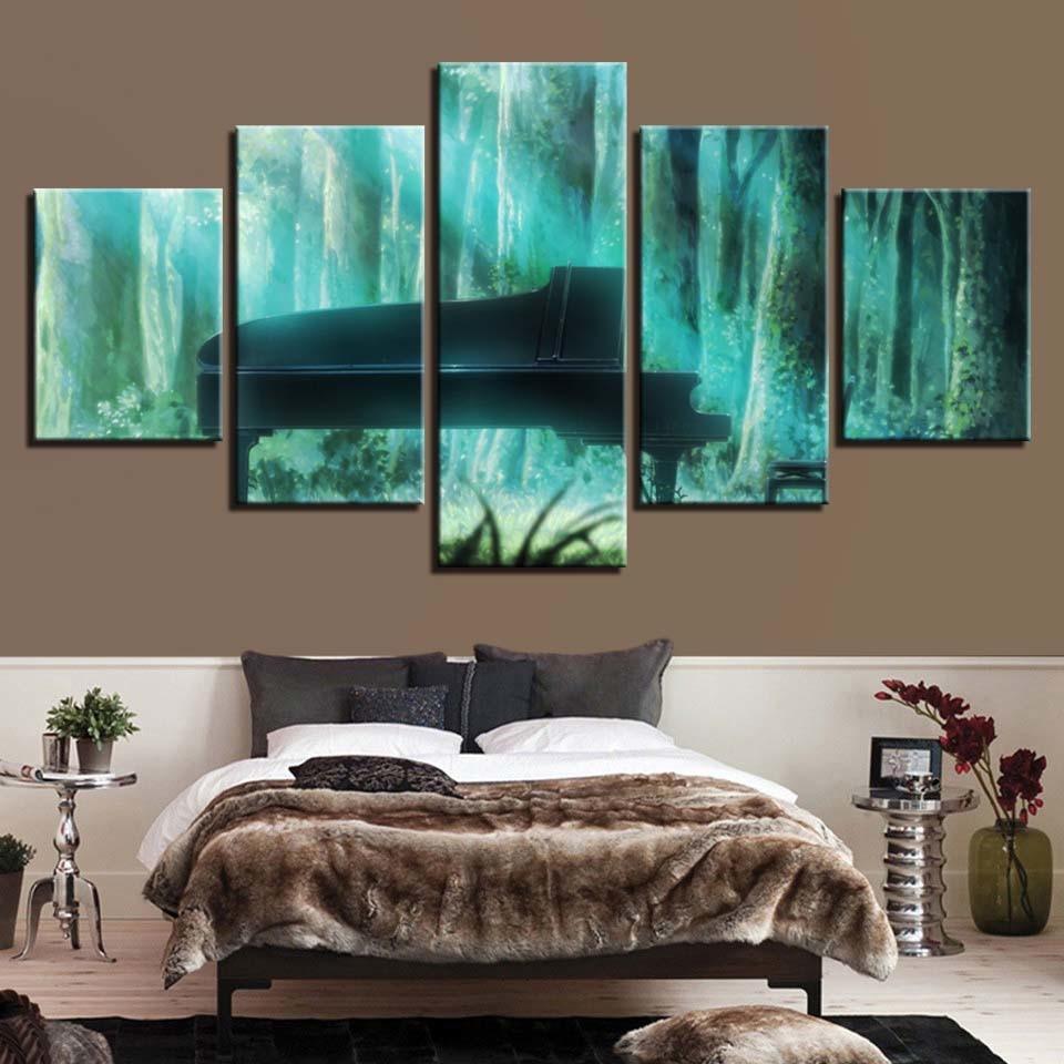Forest Piano 5 Piece HD Multi Panel Canvas Wall Art Frame-Original Frame