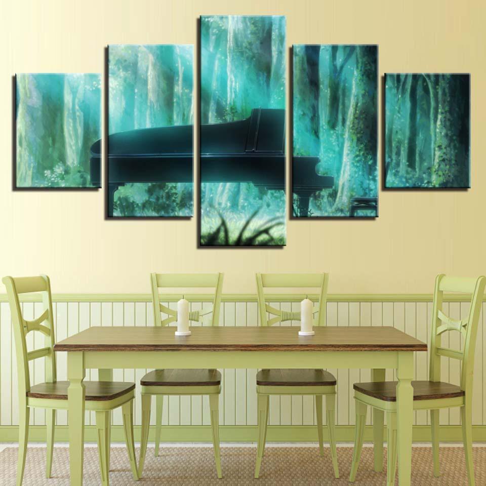 Forest Piano 5 Piece HD Multi Panel Canvas Wall Art Frame-Original Frame