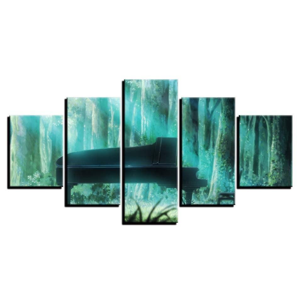 Forest Piano 5 Piece HD Multi Panel Canvas Wall Art Frame-Original Frame
