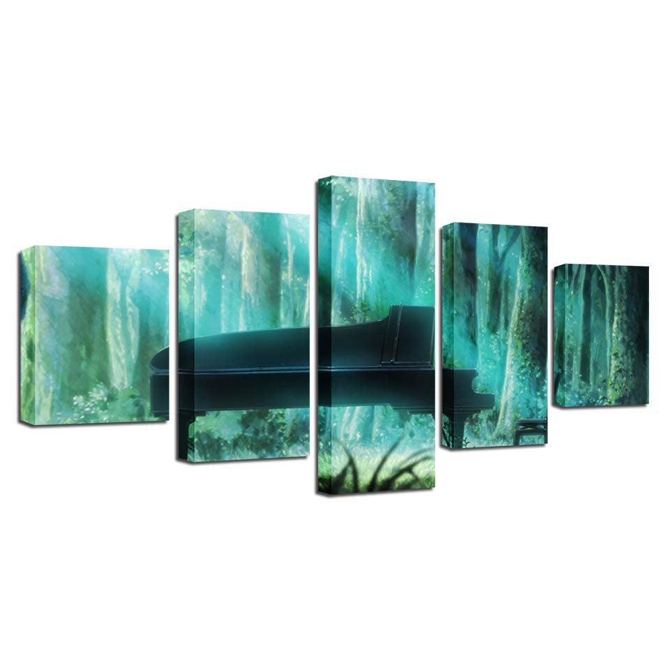 Forest Piano 5 Piece HD Multi Panel Canvas Wall Art Frame-Original Frame