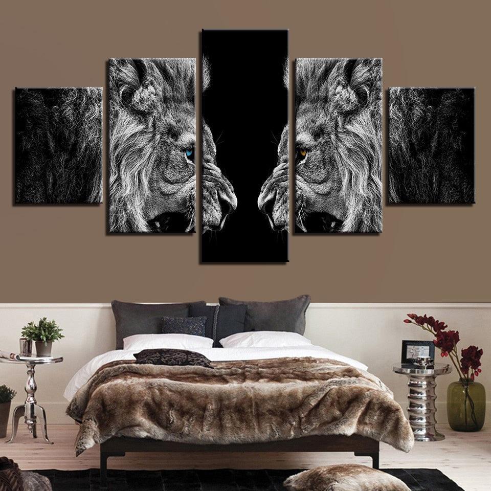 Roaring Lions 5 Piece HD Multi Panel Canvas Wall Art Frame-Original Frame