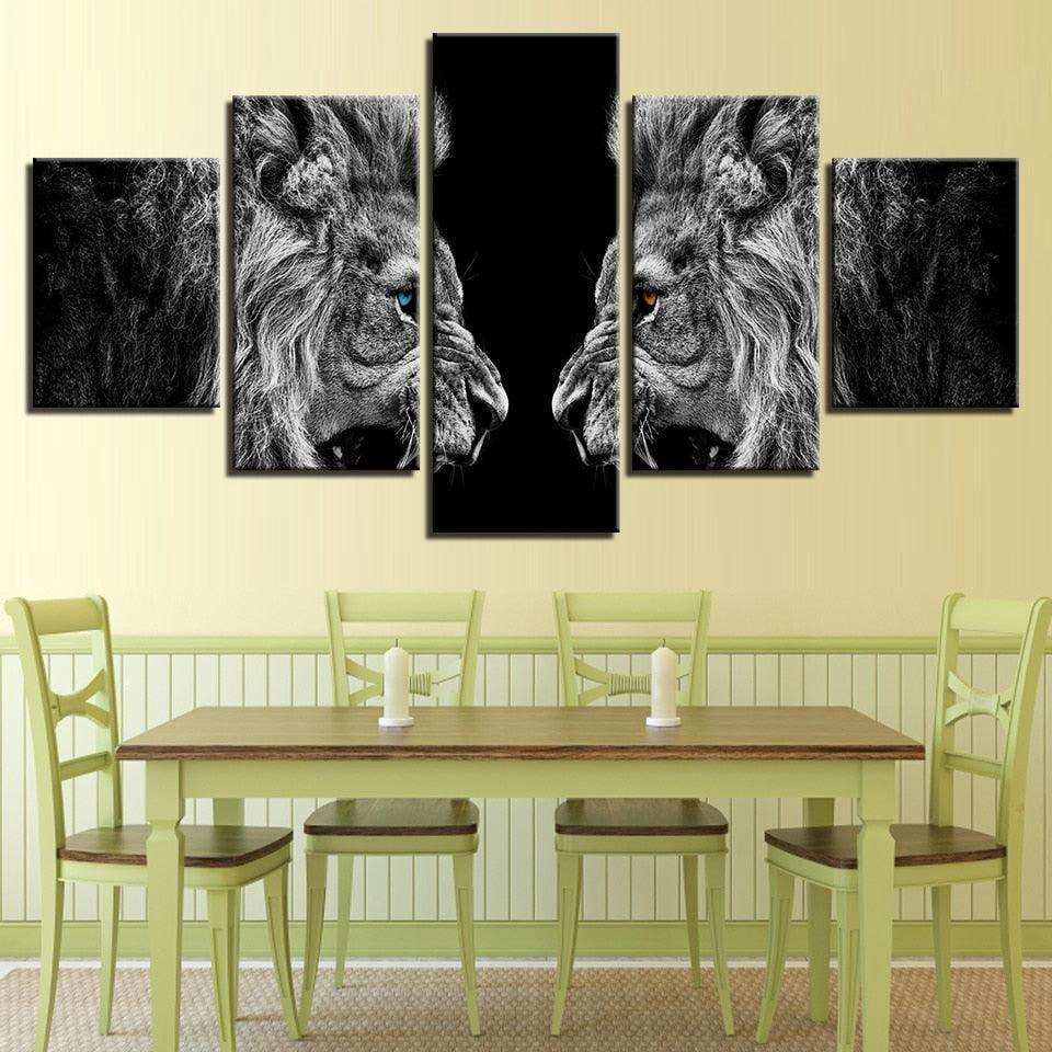 Roaring Lions 5 Piece HD Multi Panel Canvas Wall Art Frame-Original Frame