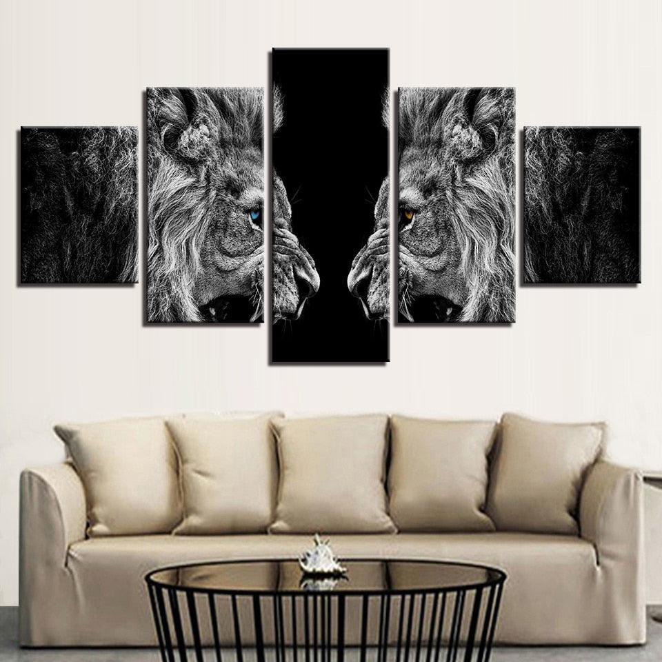 Roaring Lions 5 Piece HD Multi Panel Canvas Wall Art Frame-Original Frame