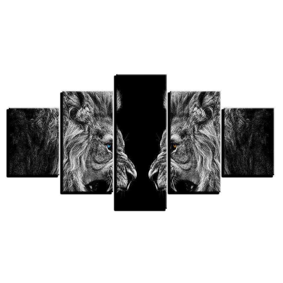 Roaring Lions 5 Piece HD Multi Panel Canvas Wall Art Frame-Original Frame