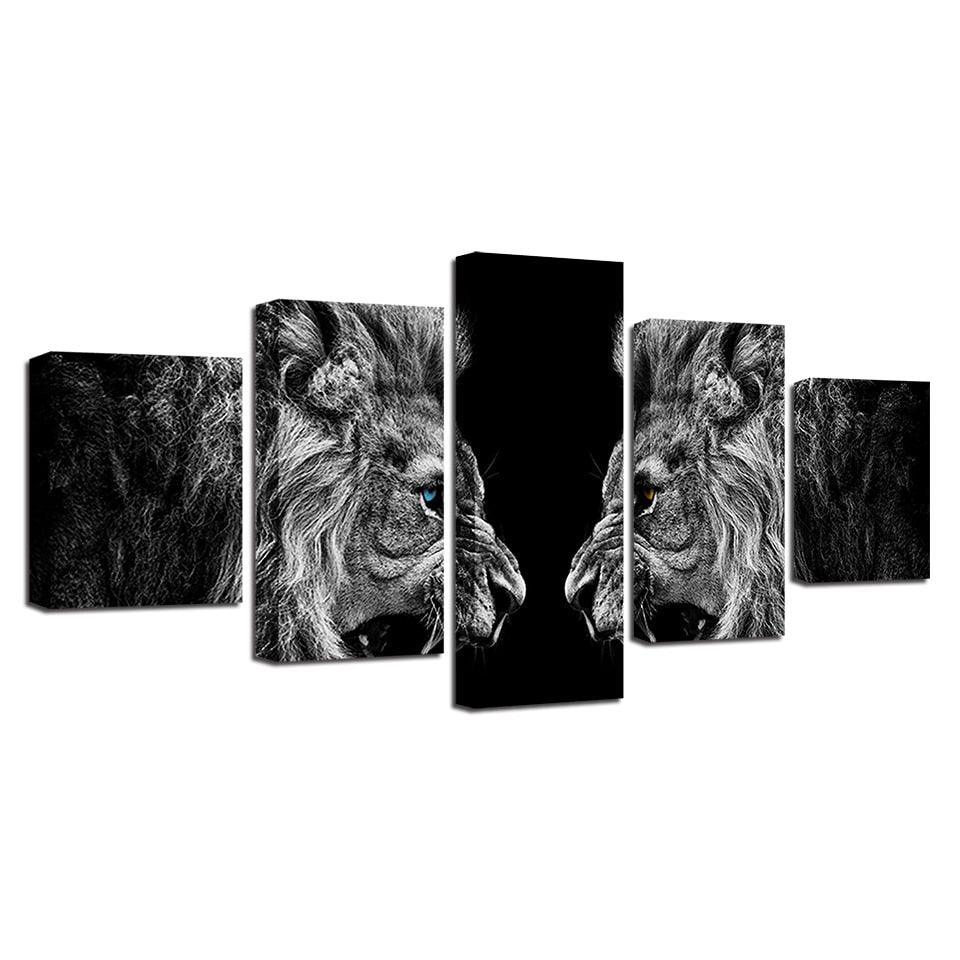 Roaring Lions 5 Piece HD Multi Panel Canvas Wall Art Frame-Original Frame