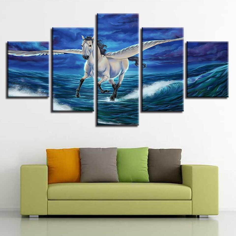 Wave Pegasus Seascape 5 Piece HD Multi Panel Canvas Wall Art Frame-Original Frame
