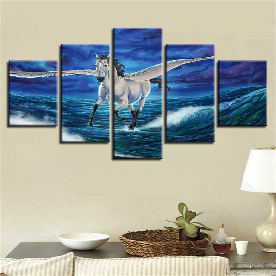 Wave Pegasus Seascape 5 Piece HD Multi Panel Canvas Wall Art Frame-Original Frame