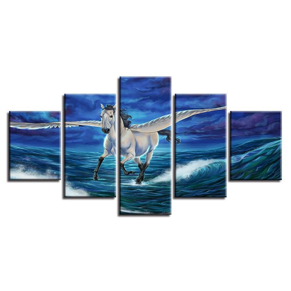 Wave Pegasus Seascape 5 Piece HD Multi Panel Canvas Wall Art Frame-Original Frame