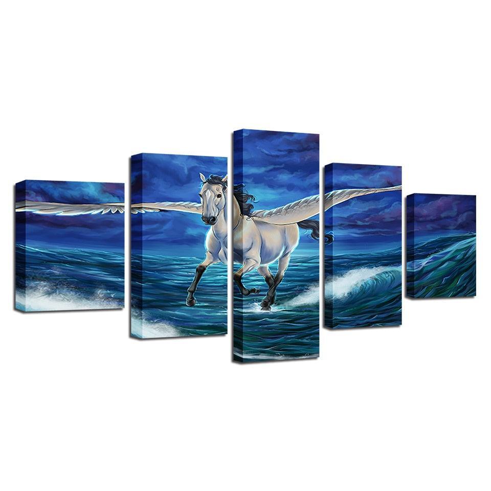Wave Pegasus Seascape 5 Piece HD Multi Panel Canvas Wall Art Frame-Original Frame