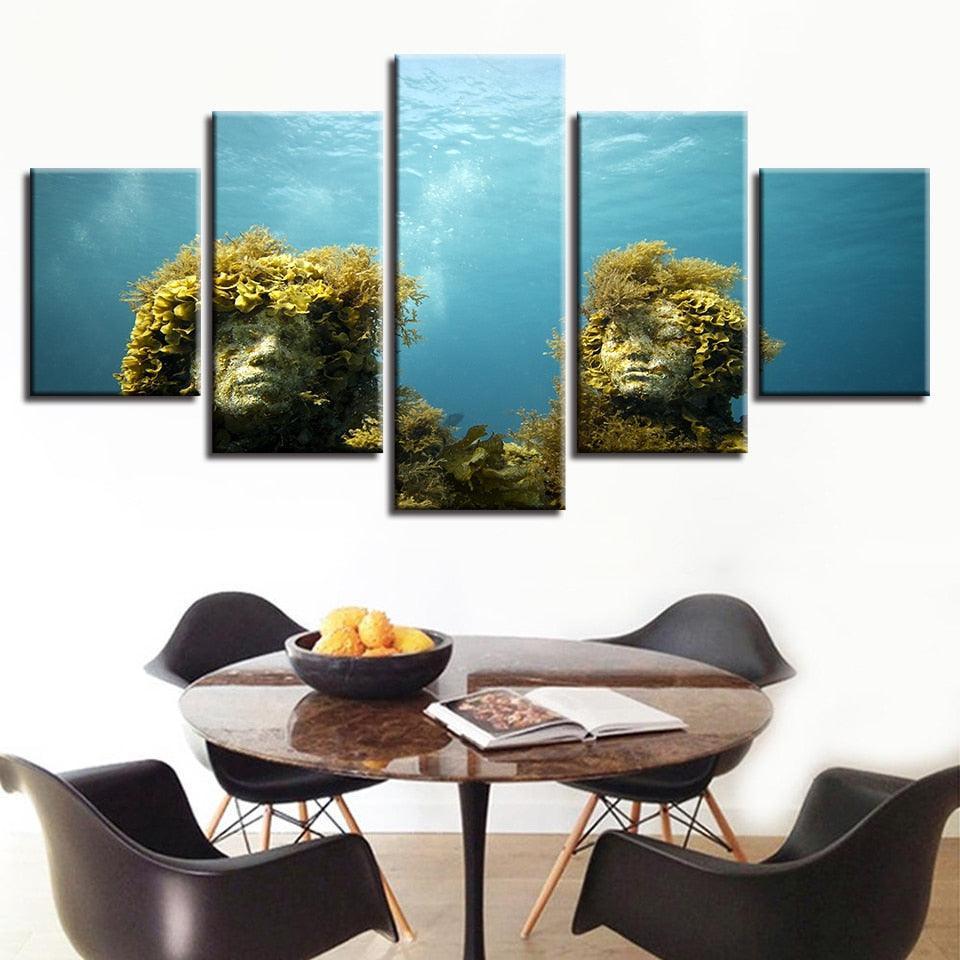 Coral Reef Stone Statue 5 Piece HD Multi Panel Canvas Wall Art Frame-Original Frame