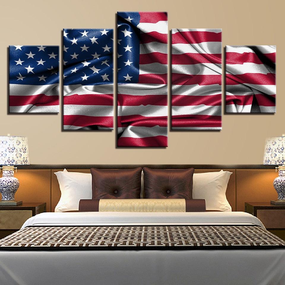 American Flag Living Room 5 Piece HD Multi Panel Canvas Wall Art Frame-Original Frame