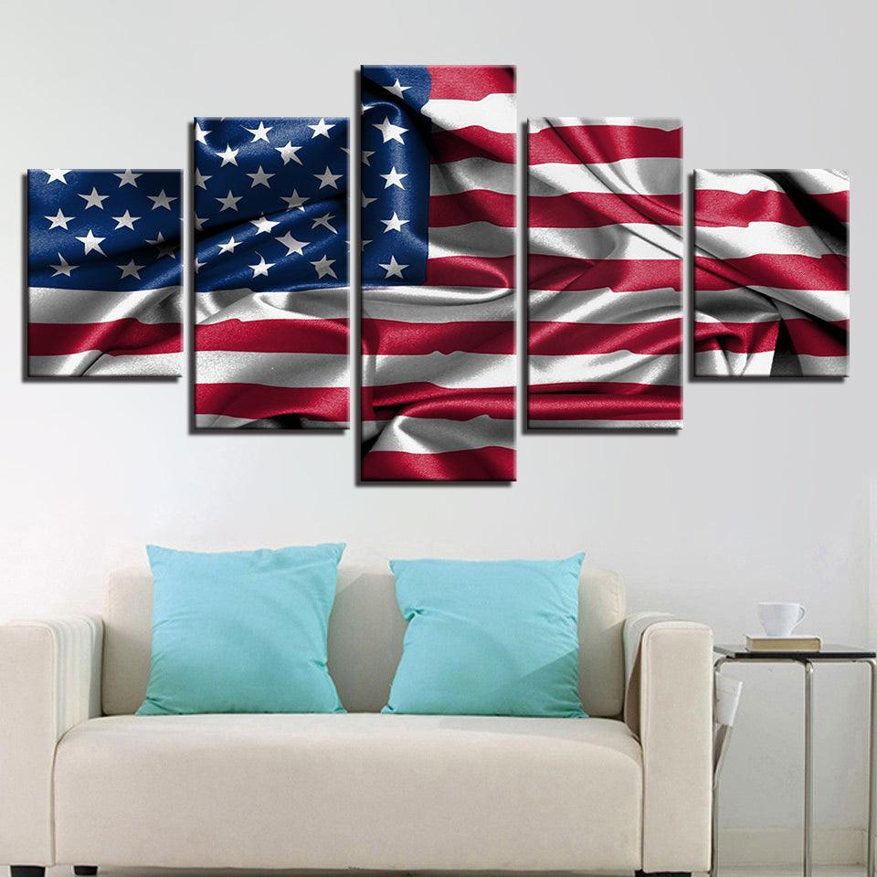American Flag Living Room 5 Piece HD Multi Panel Canvas Wall Art Frame-Original Frame